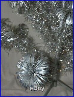 Vintage Silver PomPom Christmas Tree With Color Wheel Light Ornaments Included