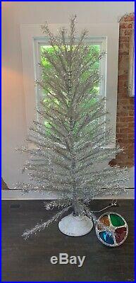 Vintage Silver ROTATING Christmas Tree with color wheel