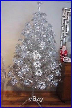 Vintage Silver Stainless Aluminum Christmas Tree 6½' Lifetime 105 bran Pom Pom