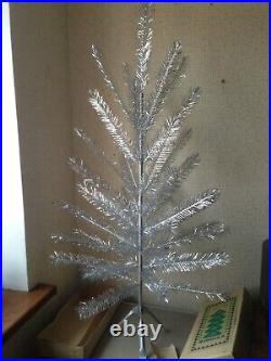 Vintage Soviet NEW wood-metal silver Christmas tree 145 cm with box Vintage USSR