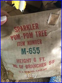 Vintage Sparkler Pom Pom 6 Ft Silver Aluminum Christmas Tree 55 Branches M-655