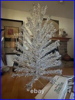 Vintage Sparkler Pom Pom Aluminum Christmas Tree 7' 88 Branch Long Needle & Box