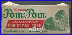 Vintage Sparkler Pom Pom Aluminum Silver Christmas Tree 4' 54 branches Star Band