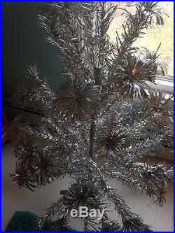 Vintage Sparkler Pom Pom MCM Silver Aluminum Christmas Tree 4ft Holiday Retro