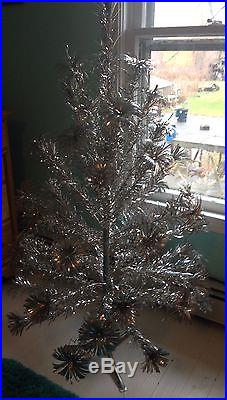 Vintage Sparkler Pom Pom MCM Silver Aluminum Christmas Tree 4ft Holiday Retro