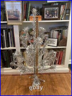 Vintage Sparkler Pom Pom Silver Aluminum Christmas Tree 3
