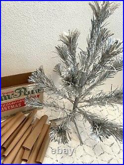 Vintage Sparkler Pom Pom Silver Aluminum Christmas Tree With Box Complete 2 FT