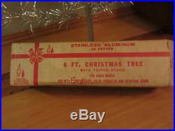 Vintage Stainless Silver Aluminum Evergleam Christmas Tree 6' F 46 Branch PomPom