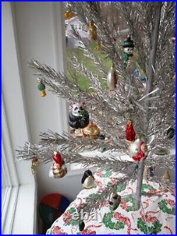 Vintage US Silver 1950's Aluminum Christmas Tree & 70 + Old World Ornaments