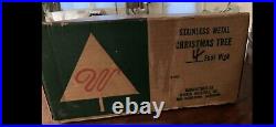 Vintage Warren Aluminum 4' Christmas Tree, 46 Branches, Sleeves, Stand & Box