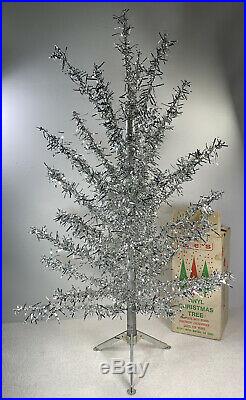 Vintage Zeller's Silver Table Top Christmas Tree Original Box 26.5 Tall Read De