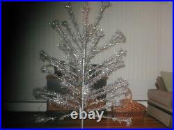 Vintage aluminum 6 ft. Pom pom silver Christmas tree with stand 45 Brances