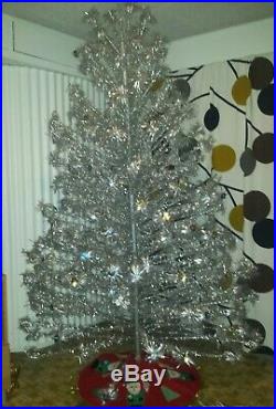 Vintage aluminum 8 ft silver Christmas tree Pompom Taper with 209 Branches Rare