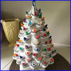 Vintage white ceramic Christmas tree multi lights 18 silver over 100 lights