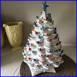Vintage white ceramic Christmas tree multi lights 18 silver over 100 lights