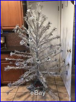 Vitage Silver Aluminum 6 Ft Christmas Tree- 70 Branches Pom Pom Ends