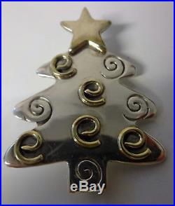 Vntg Signed HOB Mexico Sterling Silver Christmas Tree Gold Ornaments Pin Brooch