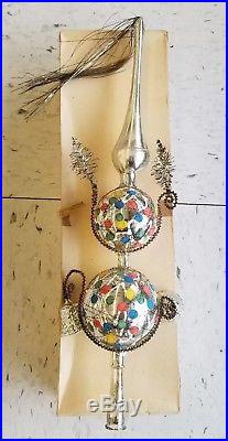 Vtg 1930 German CHRISTMAS TREE TOPPER SILVER Mercury Glass Bells Leonic Wire