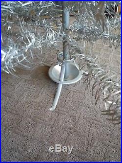 Vtg 1960's 7' taper silver aluminum Pom Pom Christmas tree & stand 152 branches