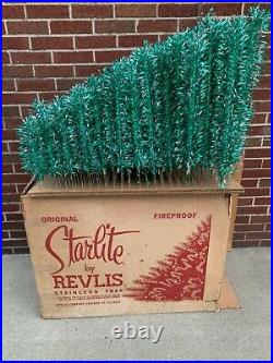 Vtg 1960's Starlite Revlis 7 Ft Green Silver Aluminum Christmas Tree Box Stand