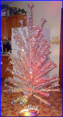 Vtg 1960s 6 FT Pom Pom Aluminum Christmas Tree 60 Branches with Color Wheel &Boxes
