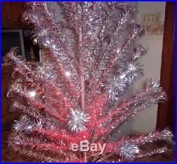 Vtg 1960s 6 FT Pom Pom Aluminum Christmas Tree 60 Branches with Color Wheel &Boxes