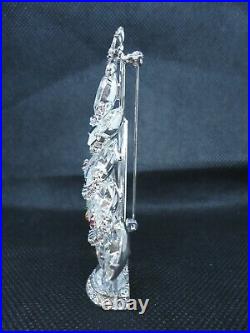 Vtg 1970s Brooch Lapel Pin Christmas Tree Glass Rhinestones Silver Tone Metal