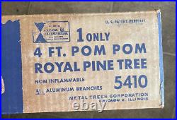 Vtg 4 ft. Pom Pom Aluminum Christmas Tree Metal Tree Corp. With Box Color Wheel