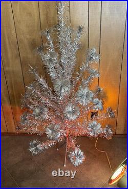 Vtg 4 ft. Pom Pom Aluminum Christmas Tree Metal Tree Corp. With Box Color Wheel