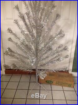 Vtg 5'-10 Peco Pom Pom Silver Aluminum Christmas Tree Stand Original Box Gvc