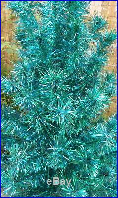 Vtg 50s BLUE GREEN ALUMINUM CHRISTMAS TREE 6' By Silver Pine Mfg Atomic Kitsch