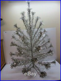 Vtg 50s Silver Aluminum Tinsel Pom Pom Sparkler Christmas Tree 52 Branches 4 ft