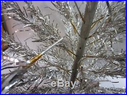 Vtg 50s Silver Aluminum Tinsel Pom Pom Sparkler Christmas Tree 52 Branches 4 ft