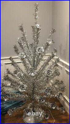 Vtg 6' Aluminum Pom Pom Christmas Tree 61 Branches Original Box & Sleeves