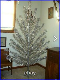 Vtg 6' Aluminum Silver Pine Christmas Tree 46 Branches Original Box & Sleeves