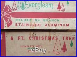 Vtg 6' Evergleam Silver Aluminum Pom Pom Christmas Tree 94 Branch+ Color Wheel