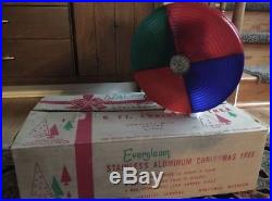 Vtg 6' Evergleam Silver Aluminum Pom Pom Christmas Tree 94 Branch+ Color Wheel