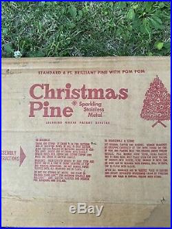 Vtg 6' Foot Silver Pine Aluminum Christmas Tree 48 Branches