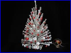 Vtg 6' Silver Aluminum Christmas Tree 94 Branch Color Wheel Revolving Stand