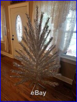 Vtg 6 ft Silver Aluminum 94 Branch Evergleam Deluxe Christmas Tree W Box & Stand