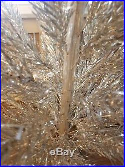 Vtg 6 ft Silver Aluminum 94 Branch Evergleam Deluxe Christmas Tree W Box & Stand