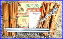 Vtg Aluminum 6 ft PomPom Christmas Tree 43 Branch With Sleeves Instruction 50s