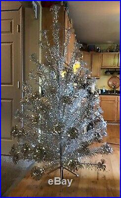 Vtg Christmas Mid Century SILVER GLOW 6ft. Aluminum Pom Pom Tree 92 Branches