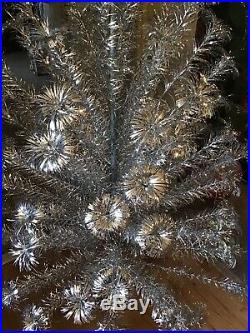 Vtg Christmas Mid Century SILVER GLOW 6ft. Aluminum Pom Pom Tree 92 Branches