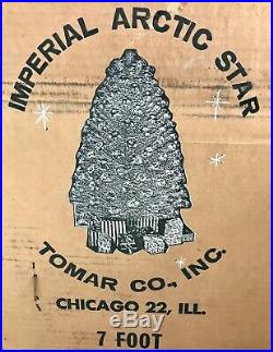 Vtg Christmas Tree Aluminum Silver Imperial Artic Star Tomar Pom Pom Color Wheel