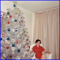 Vtg Christmas Tree Aluminum Silver Imperial Artic Star Tomar Pom Pom Color Wheel