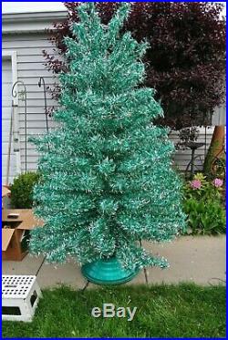 Vtg Green Silver Aluminum Christmas Tree 6.5 FT