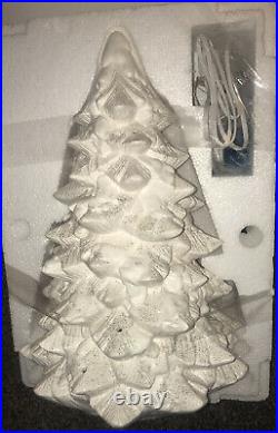 Vtg Jaimy White Ceramic Christmas Tree 17 Silver Glitter Blue Bulbs
