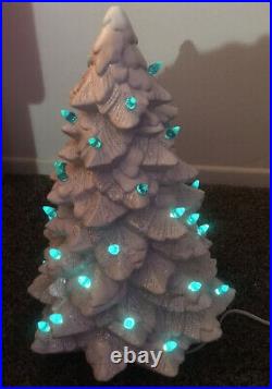 Vtg Jaimy White Ceramic Christmas Tree 17 Silver Glitter Blue Bulbs