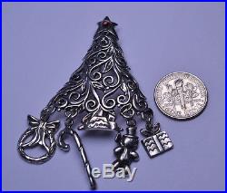 Vtg Jezlaine Sterling Silver Openwork Christmas Tree Pin & Wreath Gift Cndy Cane